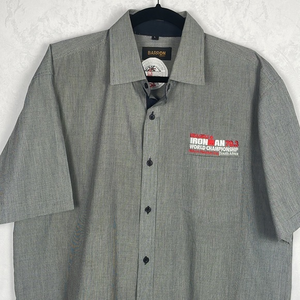 Izuzu Ironman World Champion Men’s Button up short sleeve shirt, rare, unique‎